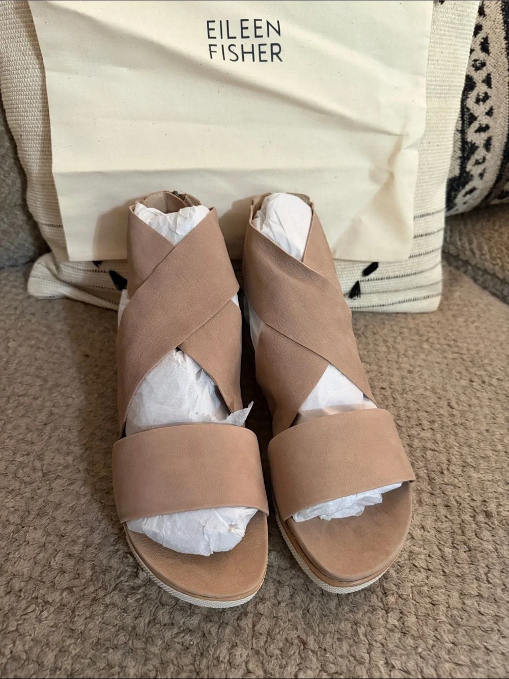 Eileen Fisher sport tumbled nubuckWomen's Leather Crisscross Wedge Sandals